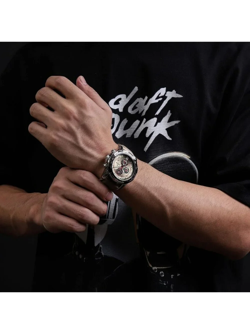 Men's Gray Analog Quartz Chronograph Leather Strap Sport Fashion Wrist Watch